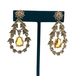 Vintage Monet gold tone pink rhinestone chandelier clip earrings